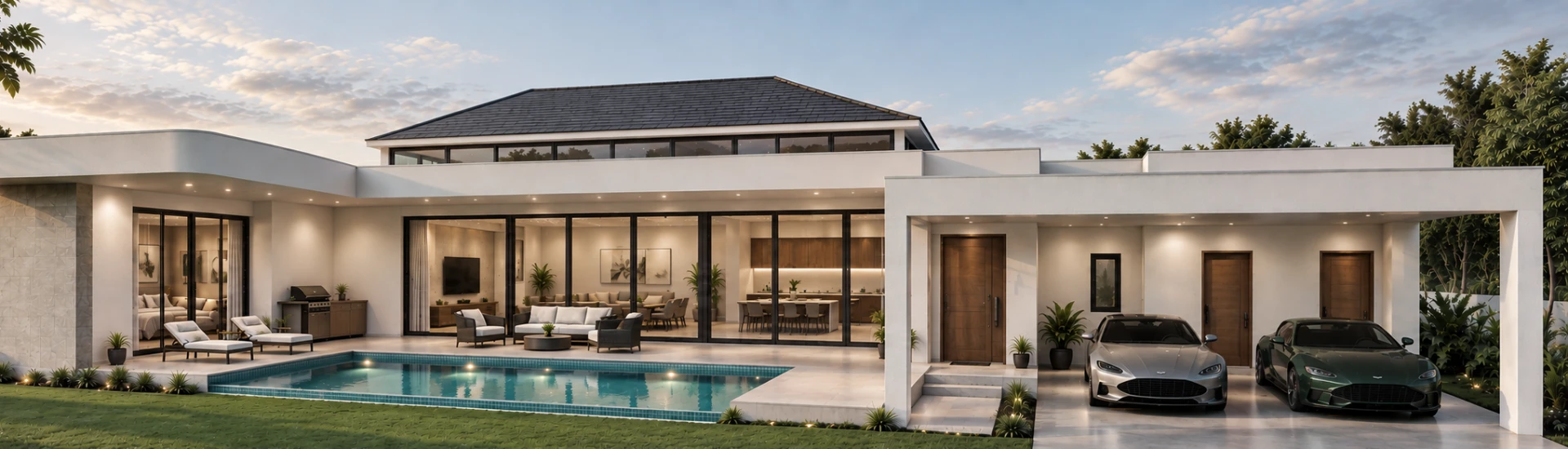V Series single-storey residence with private pool and covered terrace